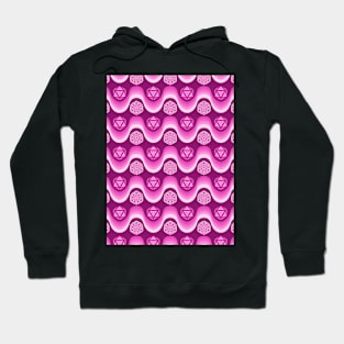 Retro Inspired D20 Dice and Color Wave Seamless Pattern - Magenta Hoodie